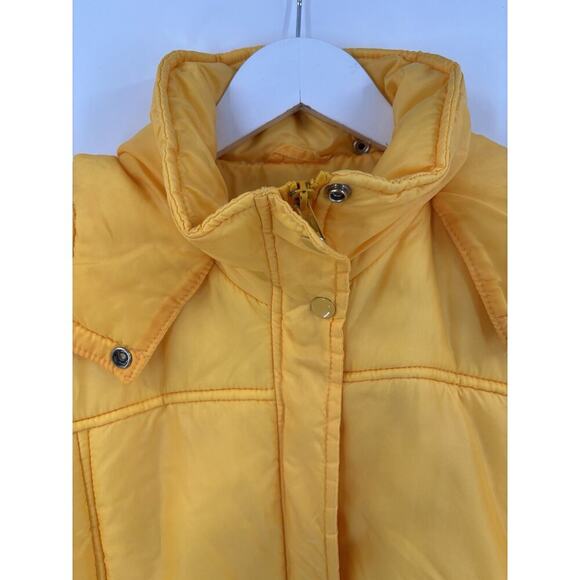 Snow Weather Vintage Puffer Coat Womens 20W Yellow Zip Hooded Nylon Insulated - Picture 8 of 16
